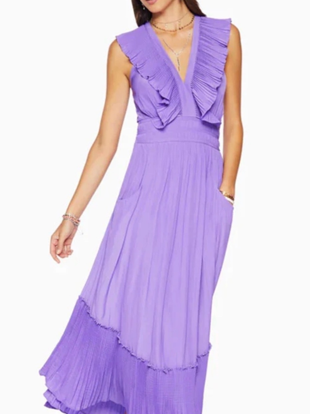Ramy Brook Camden Pleated Ruffle Maxi Dress Purple Size M